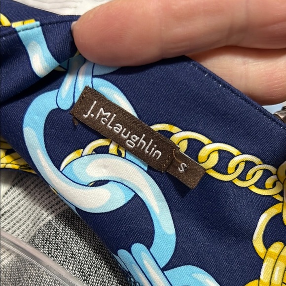 J. McLaughlin Blue Chain Detail Drawstring Waist Boatneck Dress Size Small - Picture 8 of 10